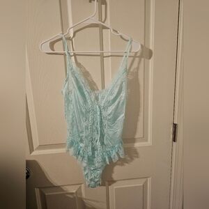 Vtg Vintage Delicates Lingerie Blue Lace One Piece Size M
